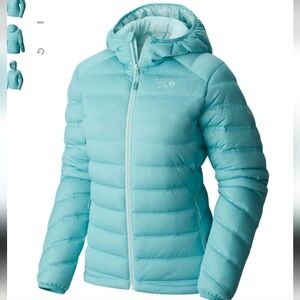 Mountain Hardware Stretchdown Hooded Jacket 750 Down Light Blue Puffer Jacket